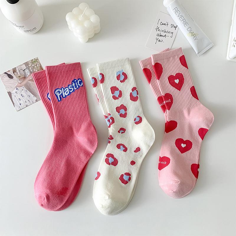 New Heart Strawberry Sweet Love Girl Socks Women'S Middle Tube Socks Cute Lovely