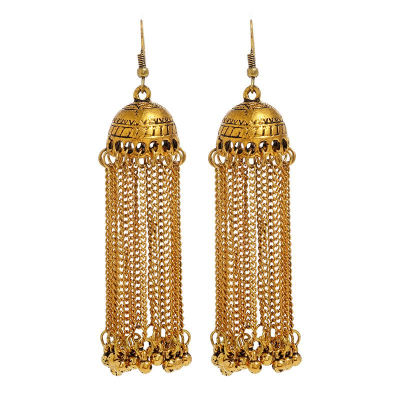 Retro Tibetan earrings long tassel personalized birdcage earrings fashion temperament exaggerated chain earrings women