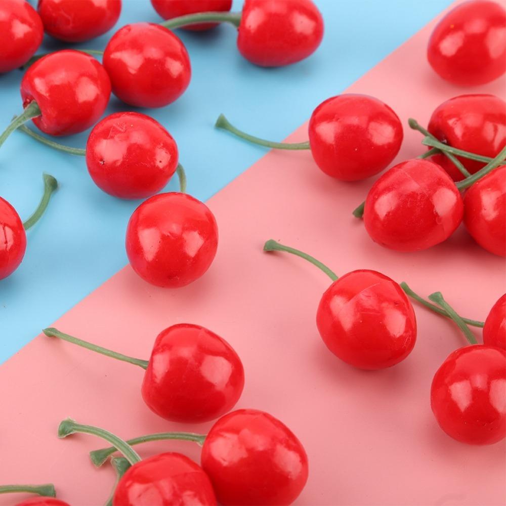 50pcs Artificial Simulation Cherry Model Red Foam Cherry Ornaments Home Decor