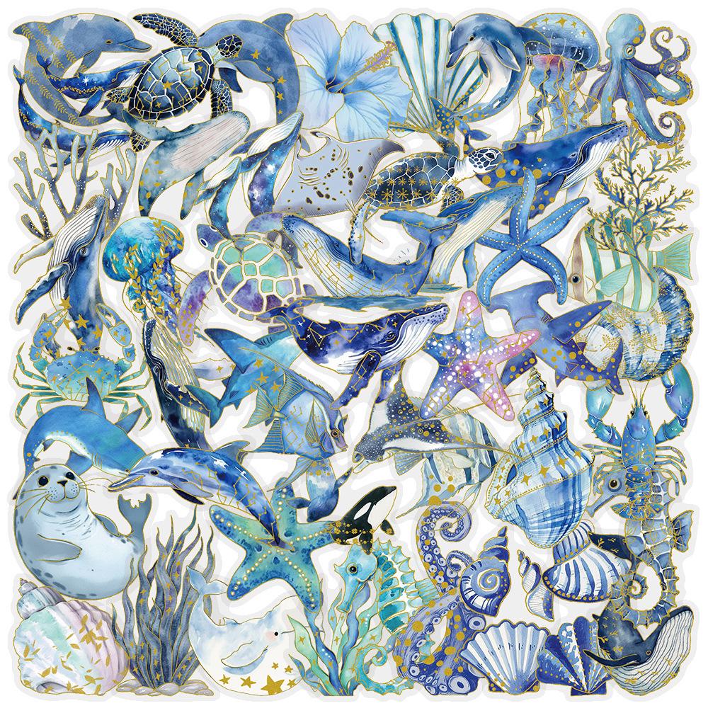 Mysterious Marine Animals Waterproof PET Stickers (50 Sheets) for Suitcase, Notebook, and Phone