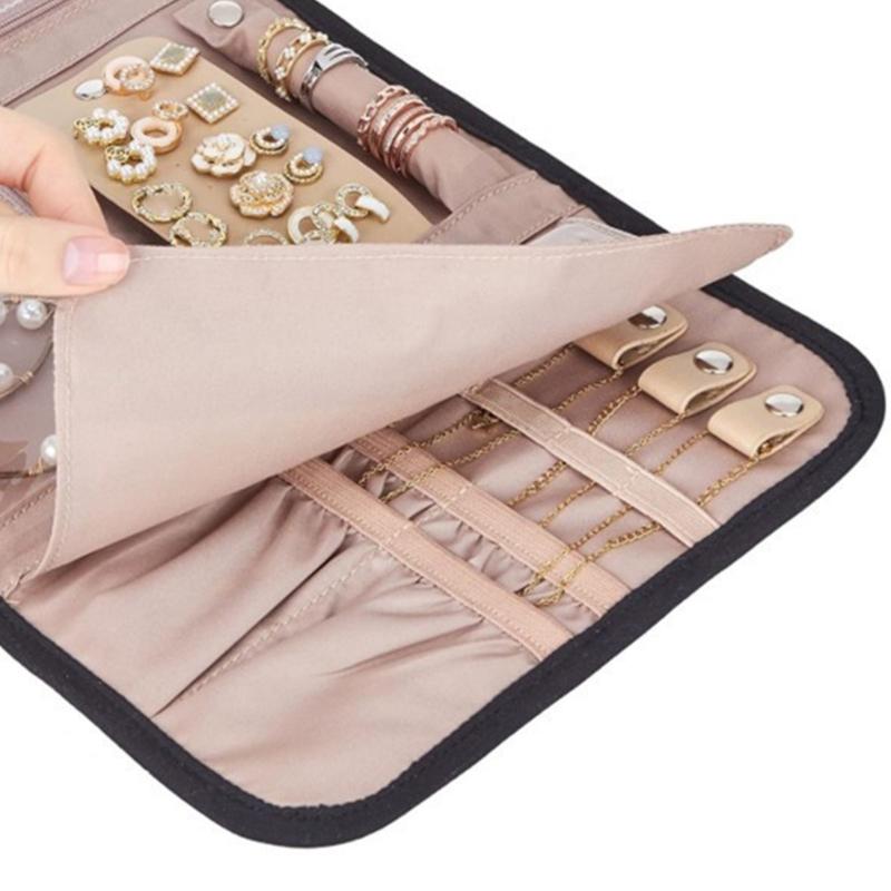 Polyester Jewelry Organizers Travel Pouches Storage Roll Suitable for Earrings Necklaces Bracelets Compact Design
