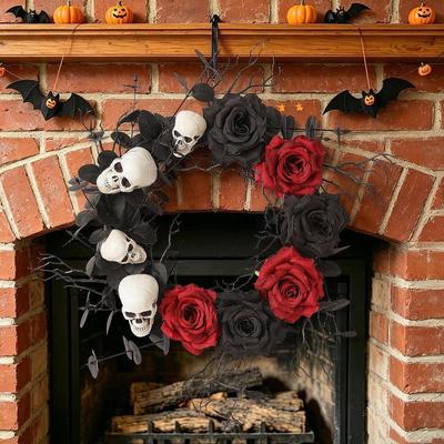 Halloween Wreath Artificial with Skulls Decoration Gothic Garland Wall Hanging