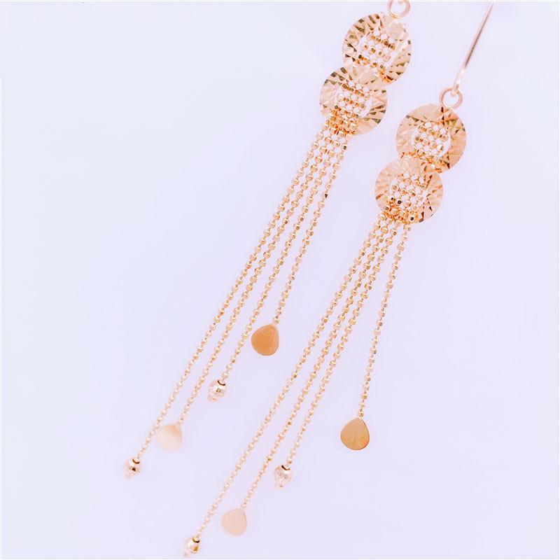 Purple Gold Bead Fringed Ear Line Mori Variety Color Gold Retro Plated Rose Long Earrings