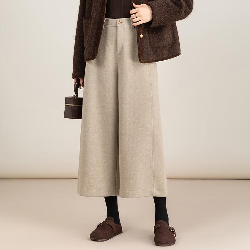 Fanzhen Women's High Waist Wool Blend Wide Leg Cropped Pants