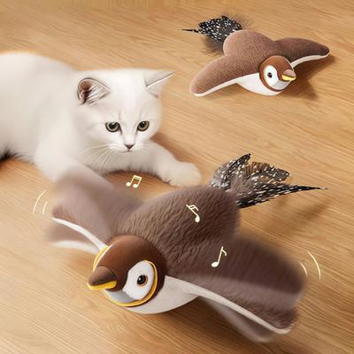 Jouet pour chat Oiseau Volant Jouets Interactifs pour Chat Oiseau Gazouillant Battant Rechargeable(pas de vol) Peut ajouter un jouet en peluche activé au toucher à l'herbe à chat