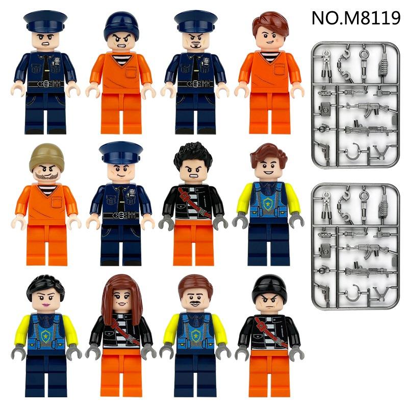 12-piece modern city police mini character building blocks eapons tactical characters military action children's mini toys
