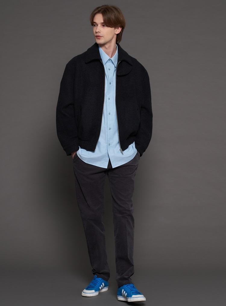Comspace1980 [Xl~4Xl] Wool Blend Collar Blouson Jacket_Charcoal