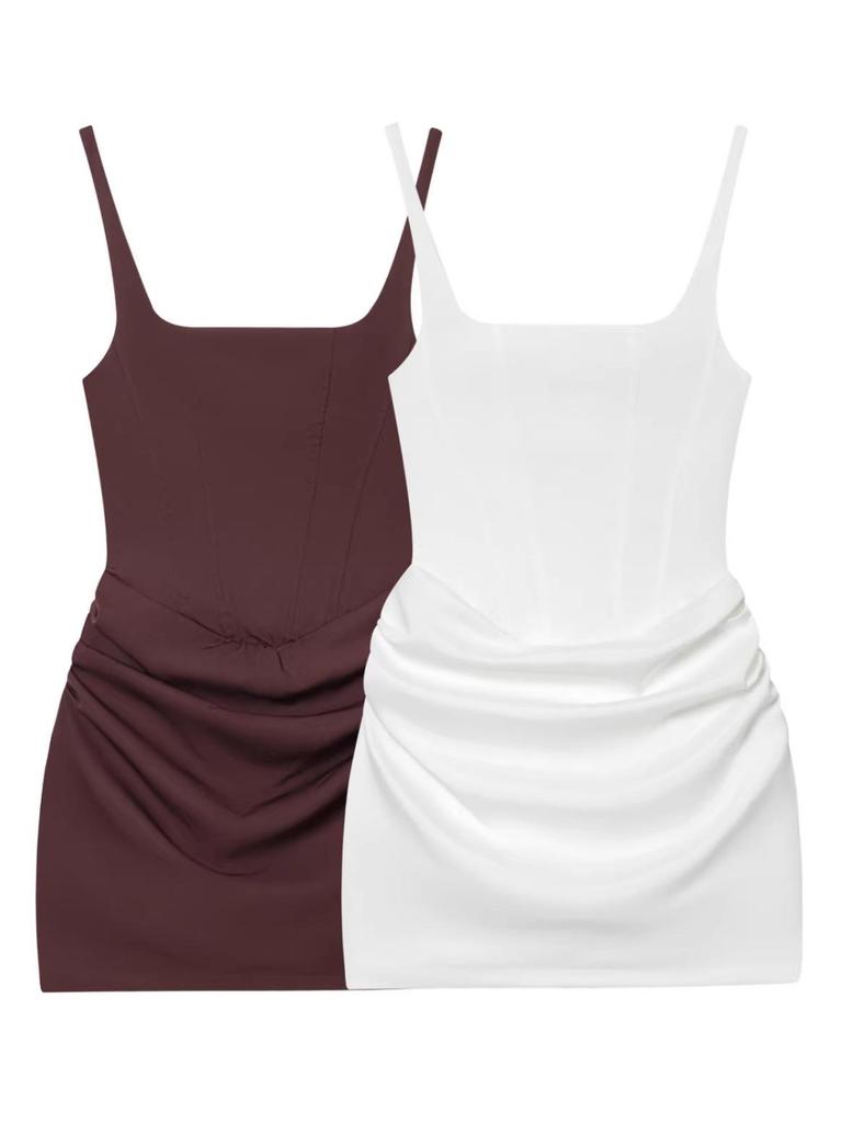 New Women's French Sexy Sleeveless Square Neck Lace-up Bodycon Midi Dress