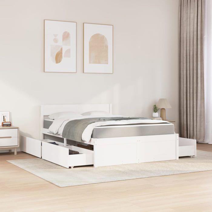 VidaXL Lit avec tiroirs et matelas blanc 120x200 cm bois massif de pin, meuble de chambre à coucher, lit en bois, lit avec 3281902