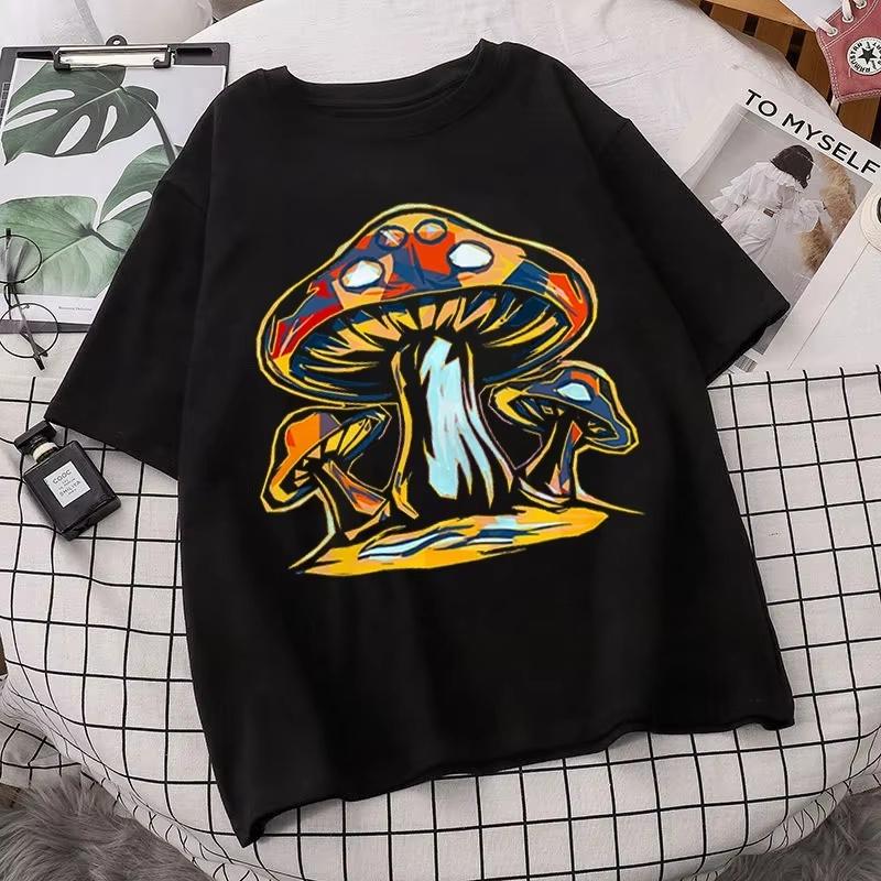 Retro Graphic Tees Unisex Summer Loose Vintage Boho Mushroom Unisex T Shirt Psychedelic Hippie Art Tshirt Clothing Tops Femme Soft