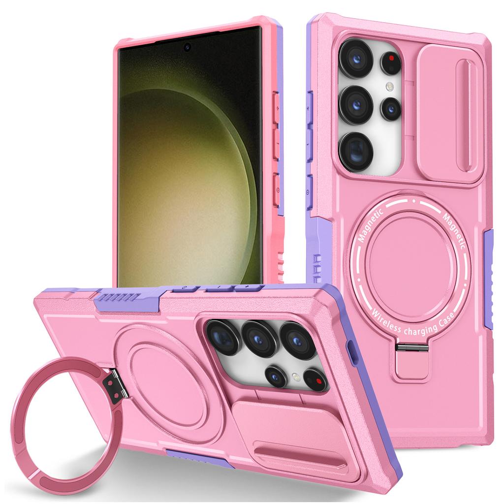 For Samsung Galaxy S24 Ultra Case PC+TPU Phone Cover with Lens Lid Magnetic Case