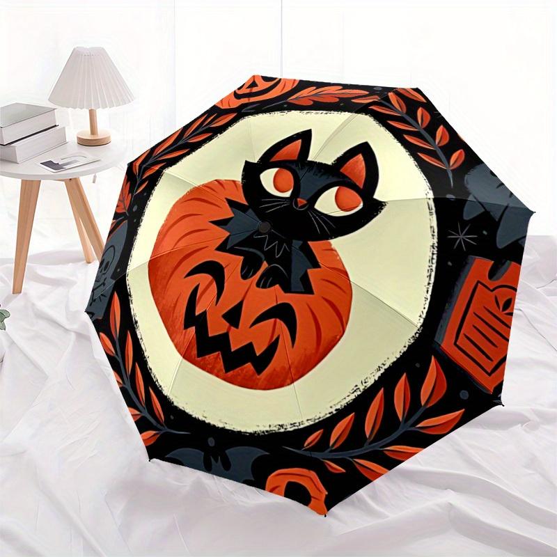 1pc Halloween Pumpkin Cat Automatic Open/close Folding Umbrella, Compact Portable Travel Umbrella, Perfect Birthday/Christmas,