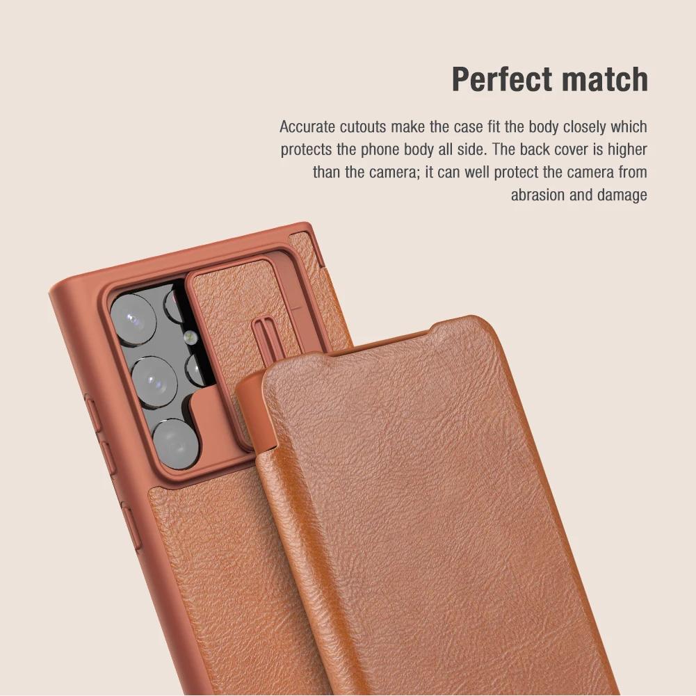 Do etui Samsung Galaxy S23 S22 Ultra Nillkin CamShield Skórzane etui z klapką Etui z przesuwaną osłoną aparatu do Samsung S23 FE S22 Plus 5G Pokrowiec