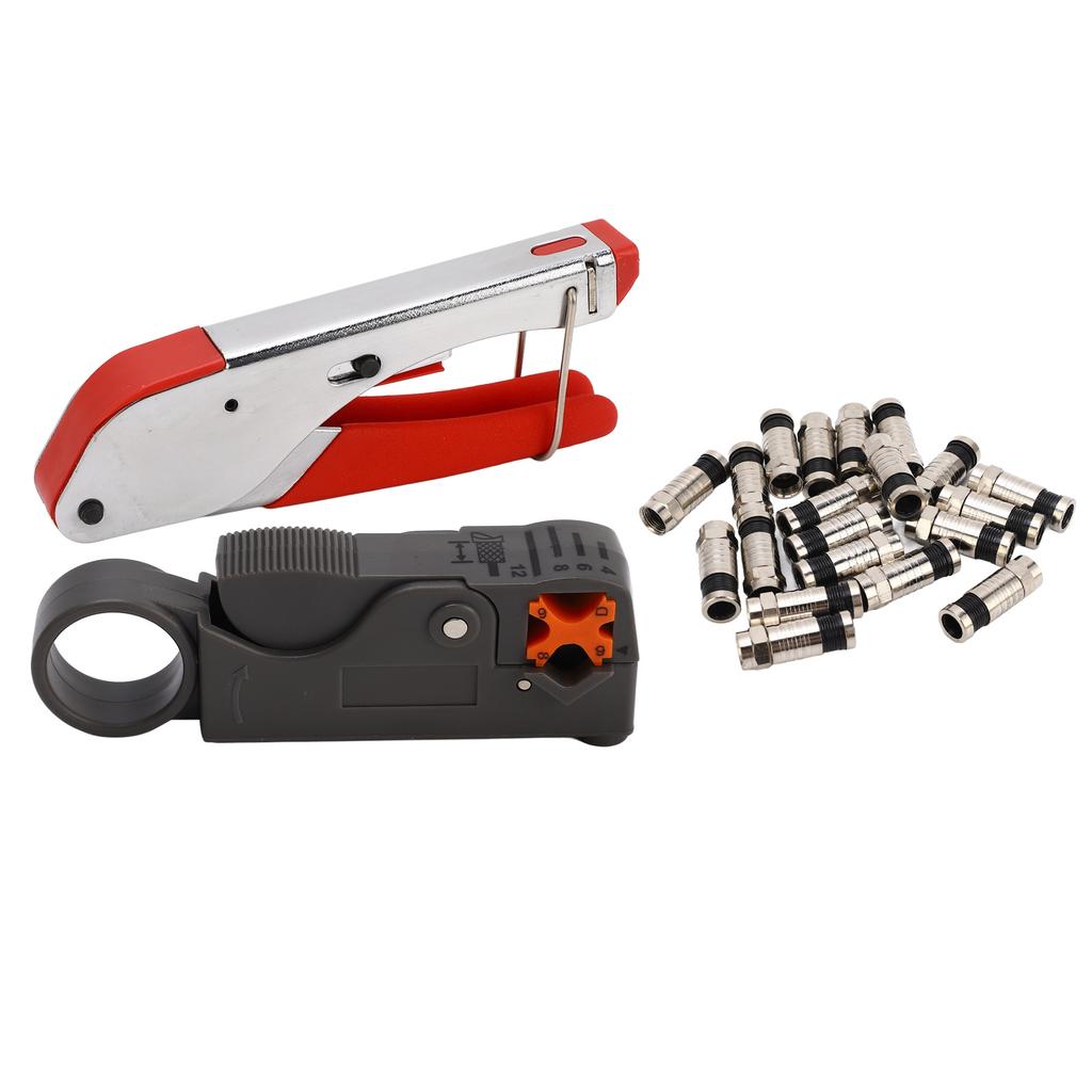 Coaxial Cable Crimper Kit with Stripper and 20Pcs F Connectors Adjustable Wire Rope Crimping Tool