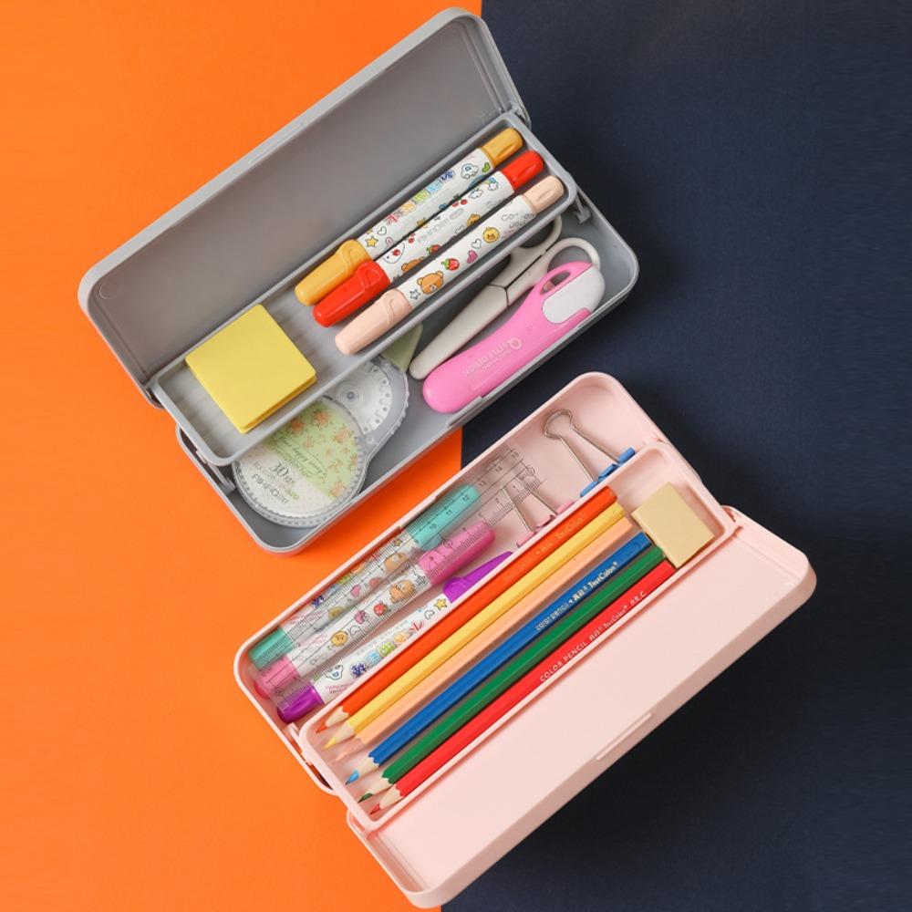 

Double Layer Plastic Pencil Box Durable Double-layer Pencil Case School Office Supplies розовый