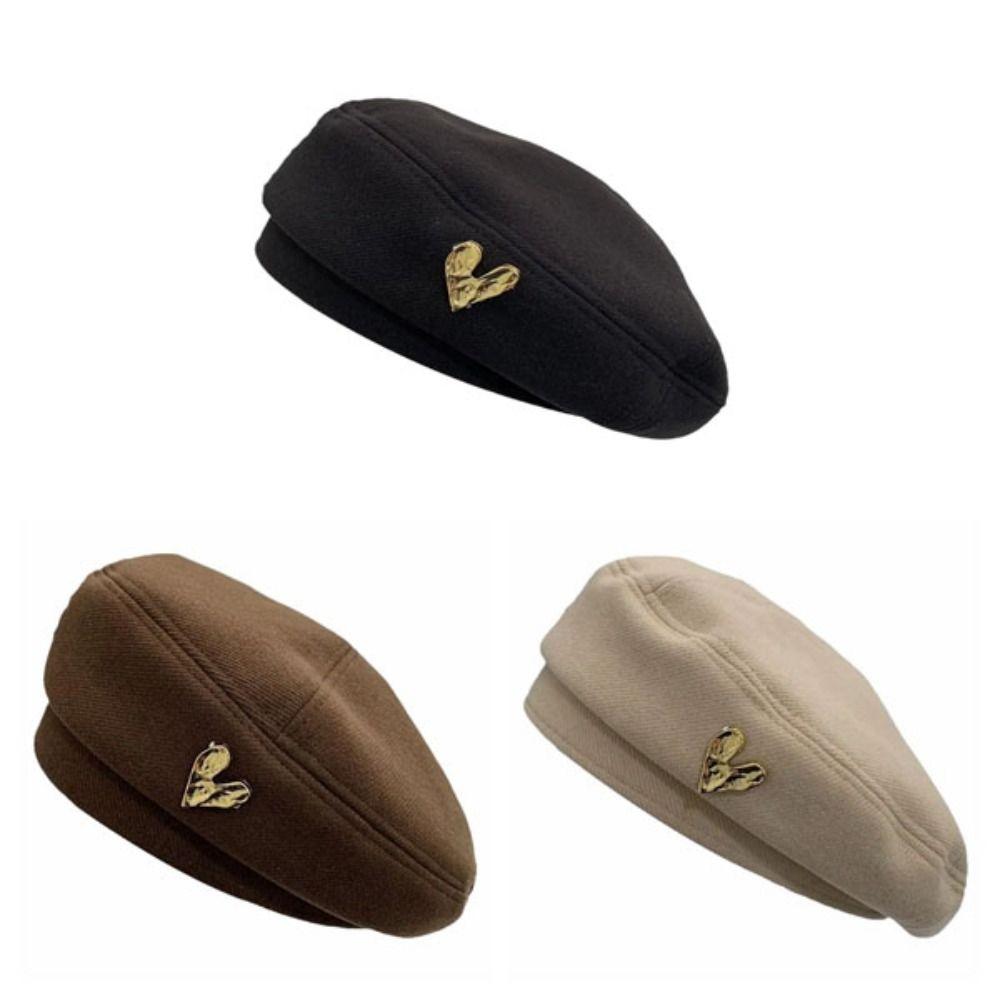 Solid Color Love Beret Thick Octagonal Cap Vintage Painter Hat Girls
