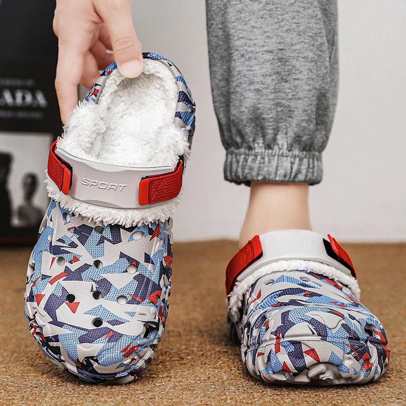 Fashion Winter Slippers Men outdoor Warm Shoes Non Slip Cotton Casual Clogs Slip on House Floor Slippers for Men