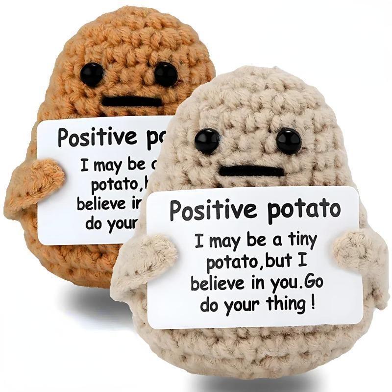1 PCS Positive Energy Potato Mini Handmade Plush Knitted Doll with Card Fun Stress Relieving Knitted Doll Home Decoration