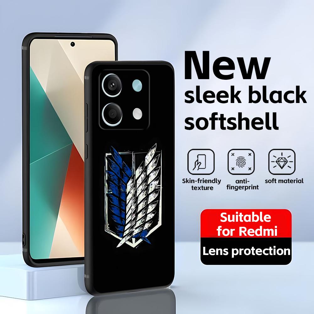 Phone Case For Redmi Note 14 13 12 11 Pro Plus S 5G 14C A3 Anime Attack On Titan Soft Black Phone Cover