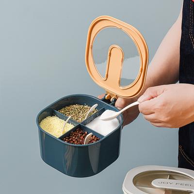 4 In 1 Plastic Seasoning Box Salt and Pepper Condiment Cruet Bottle Multi Compartment Herb Spice Jars Pots Kitchen Utensils