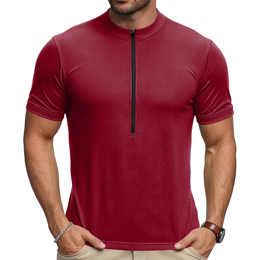 Herren Rundhals Kurzarm Reißverschluss Atmungsaktiv Schnelltrocknend Radsporttrikot Leichtes Sportoberteil für Outdoor-Sportarten