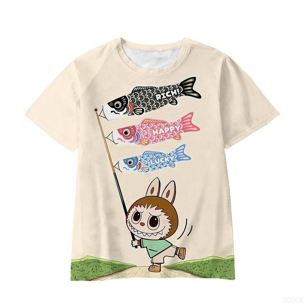 Summer Cute Labubu Cartoon Print Children's T-shirt Boys and Girls' Student Trendy Top