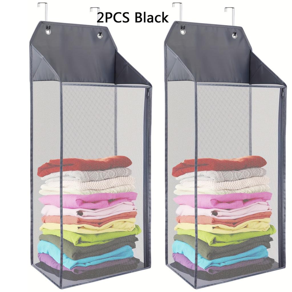 1/2PC Foldable Hanging Mesh Laundry Basket With Zipper, Dirty Clothes Storage Bag, Saving Space For Bathroom And Bedroom