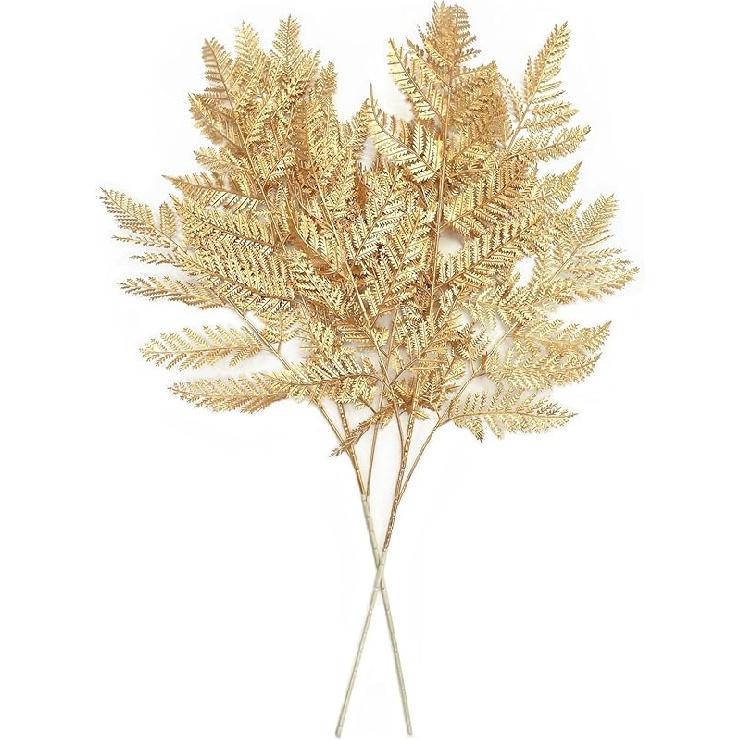 PASYOU Fake Leaves Plants for Christmas Decor, Gold Artificial Shrubs Grass Foliage Plastic Bulk Leaf Indoor Outdoor Home Garden Party Hotel Verandah