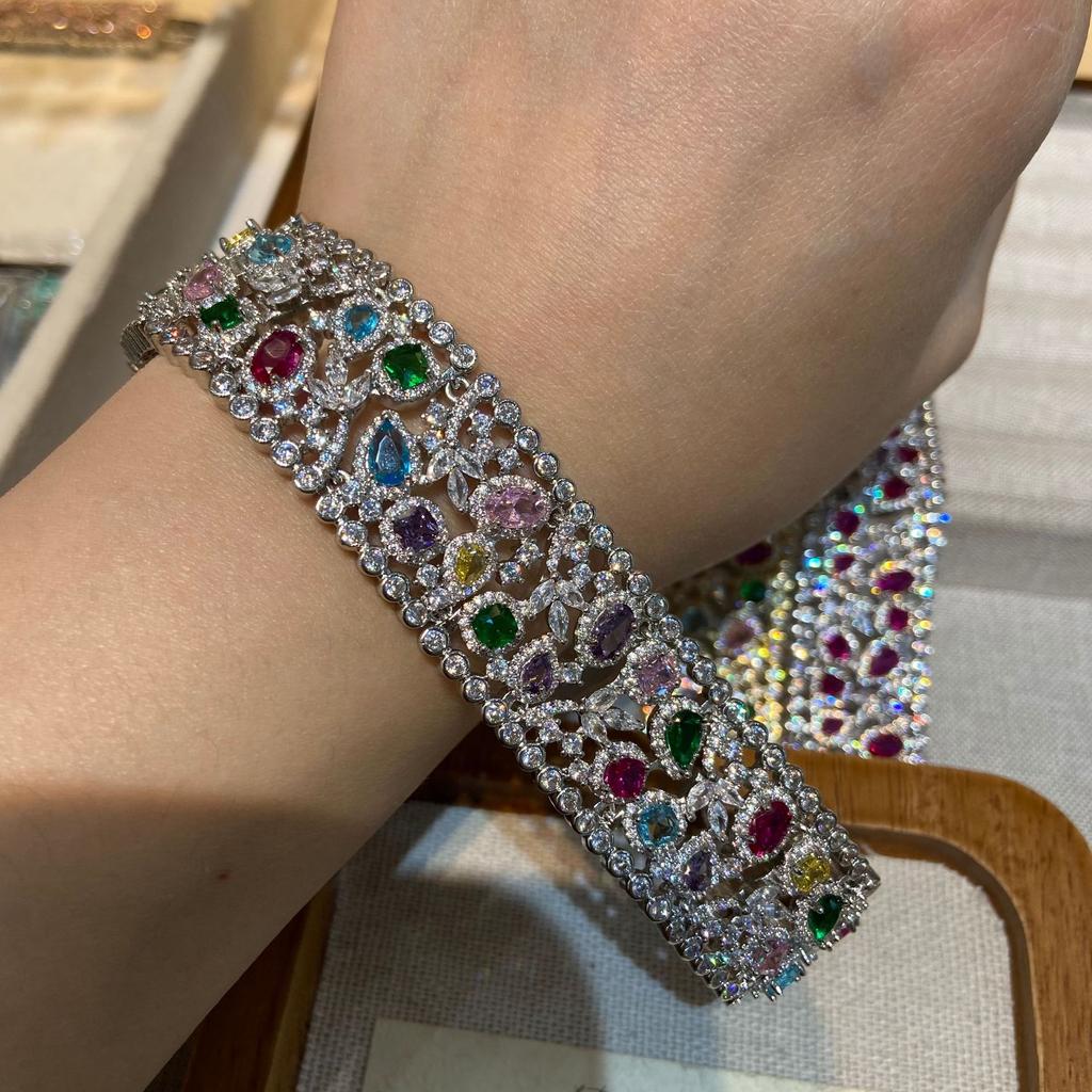 Jewelry Autumn And Winter Honggang Jade High-End Wide-Sided Bracelet Retro Vintage Fashion Color Treasure High-End Bracelet