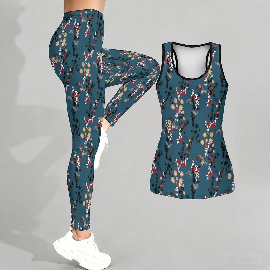 Geometry and Graffiti Pattern Print Yoga Outfit for Women Fashion Workout Leggings Fitness Sports Casual Yoga Set Sports Suit
