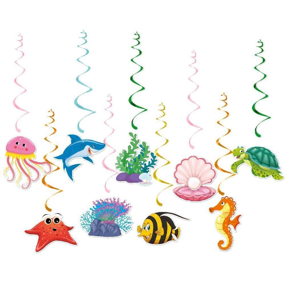 Paper Hawaiian Spiral Ornaments Colorful Summer Theme Pendant Ocean Animals Hanging Flag  Wedding