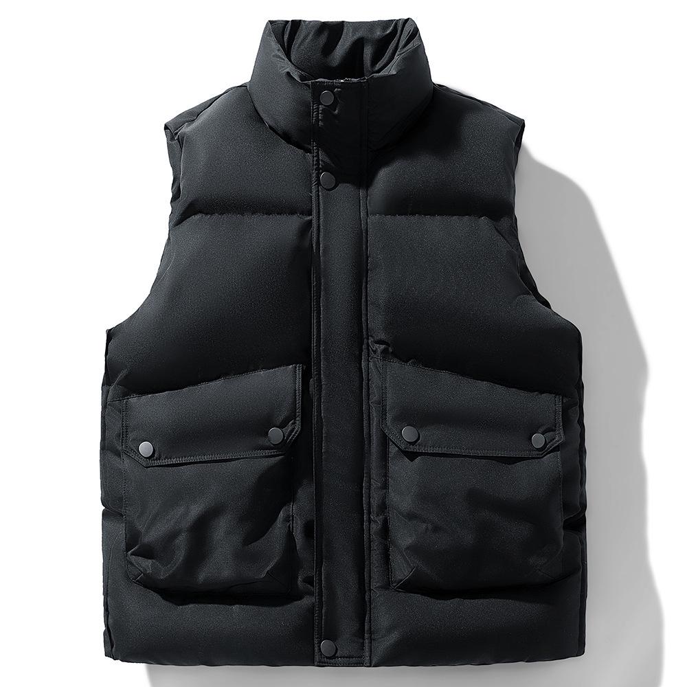 Men's Winter Trendy Solid Color Sleeveless Cotton Vest Jacket 8276