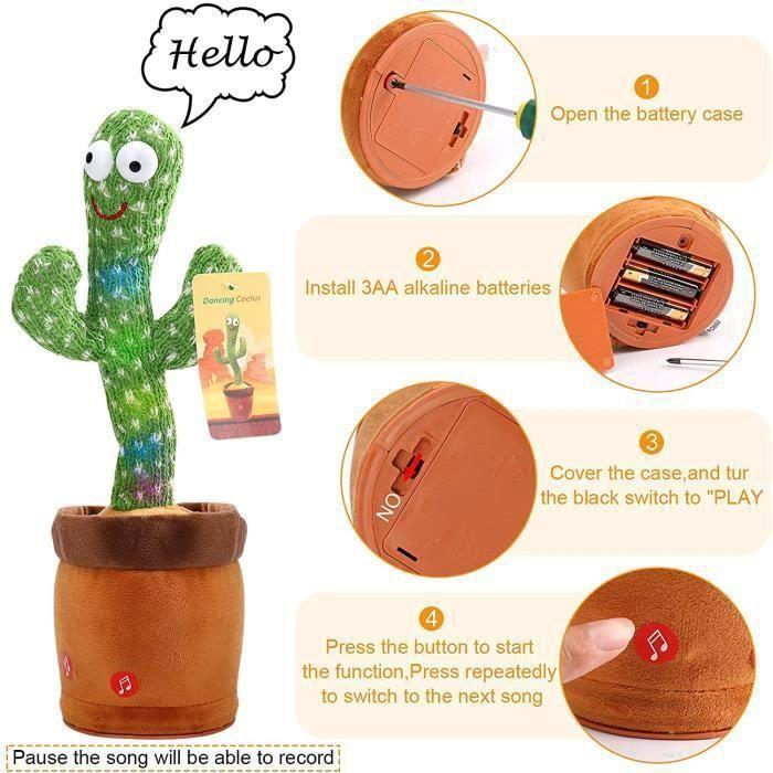 Jouet Cactus Dansant - Haut-parleur - 120 Chansons - USB Rechargeable - Interactif
