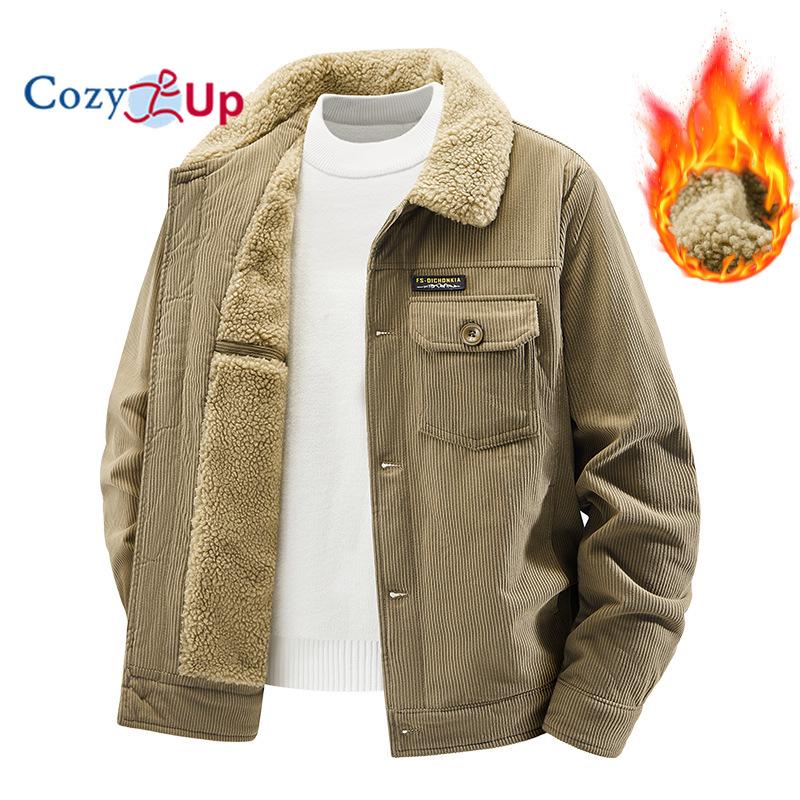 Herren Lammfelljacke, Plüschiger und dicker Baumwollmantel, Lässiger Arbeits-Baumwollmantel, Retro-Cordjacke