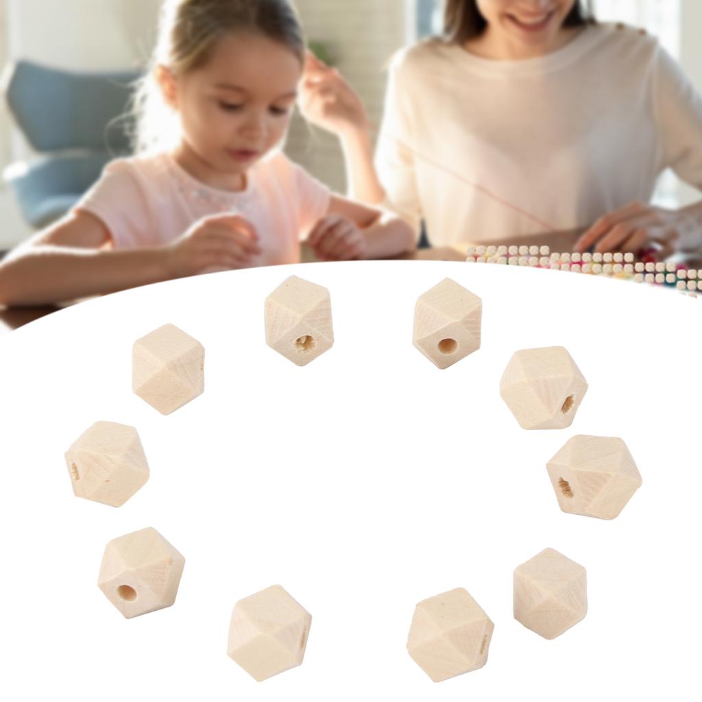 100Pcs Octagonal Wood Beads DIY HandMade Necklaces Keychains Jewelry Accessory Materials