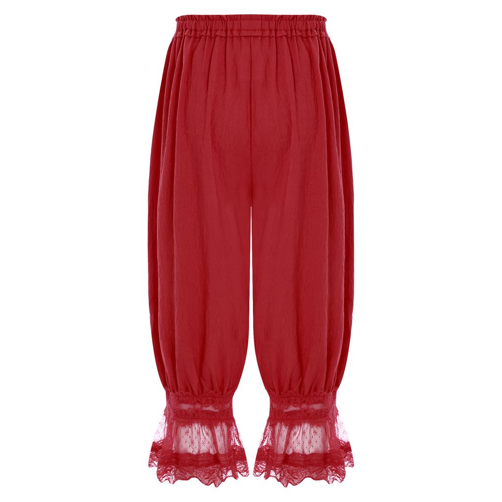 S-L Women's Lace Trim Bloomers: Versatile Midi Harem Pants with Drawstring, Loose Wear & Medieval Pirate Costume