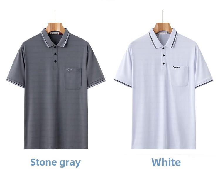 Erkek Buz İpeği Kısa Kollu Polo - Hızlı Kuruyan, Orta Yaşlı ve Yaşlılar İçin Bol Kesim, Trend Yazlık Gömlek