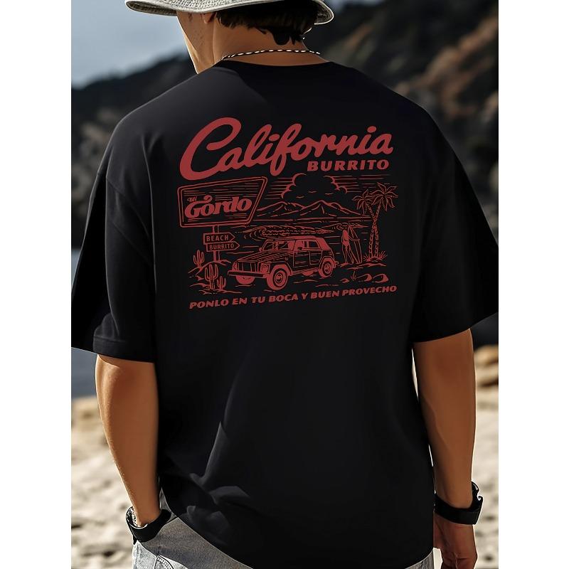 European sizes T-Shirt, Men S Top - Retro Car And Surfing Print | Men S Pattern Print T-Shirt | Retro Nostalgia S чёрный