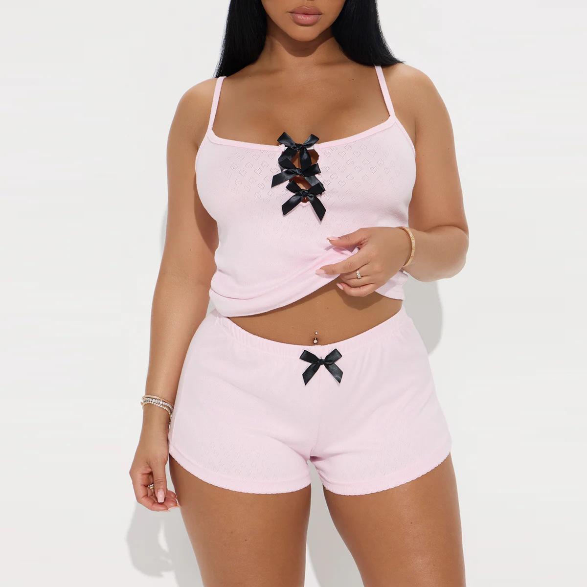 

Модная и сексуальная пижама-халтер, женский летний жаккардовый комплект без рукавов с шортами для дома XL светло-розовый