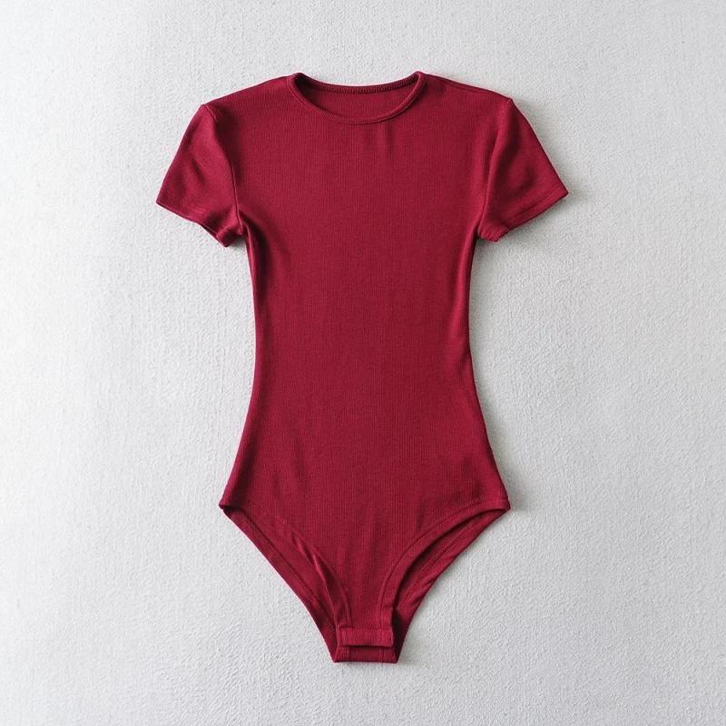 

Модный стиль Лето Новый Облегающий Цельный Короткий Рукав Женская Футболка Маленький Круглый Вырез Силуэт Стрейч Ластовица Цельный Базовый Топ Burgundy S