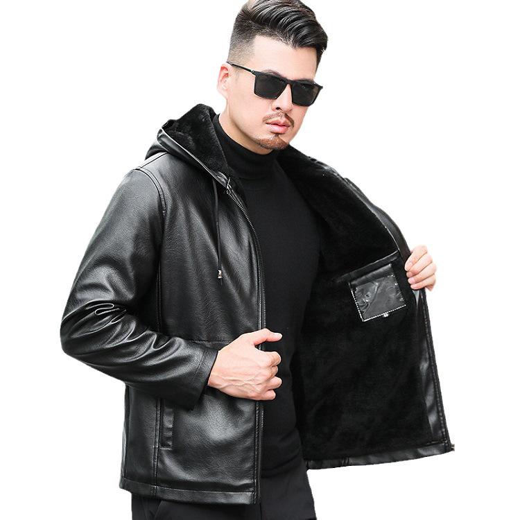 Men's Thickened Leather Jacket with Fleece Lining - Winter Outerwear for Mature Customers