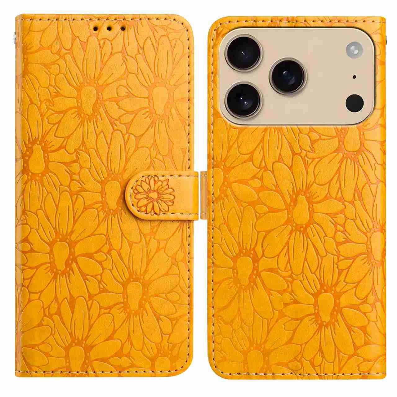 For iPhone 17 Pro Leather Case Daisy Imprint Wallet Stand Phone Protective Cover G