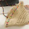 Straw Hat Large Brim Sun Protection Wide Brim Beach Hat with Ethnic Beads Chain Decoration Hollow Breathable Basin Hat