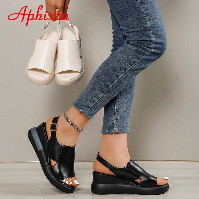 Fashion Aphixta 2025 Wedge Sandals Peep Toe Buckle Shoes Woman Platform Ankle Strap Fashion Cool Summer Super High Heel Shoes