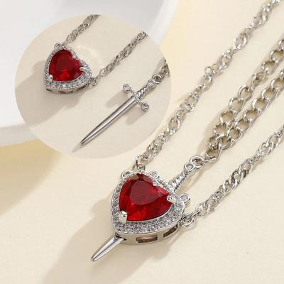 Snow White and The Huntsman Couple Necklace Heart Sword Pendant Necklace for Women Romantic Valentine's Day Jewelry Gifts