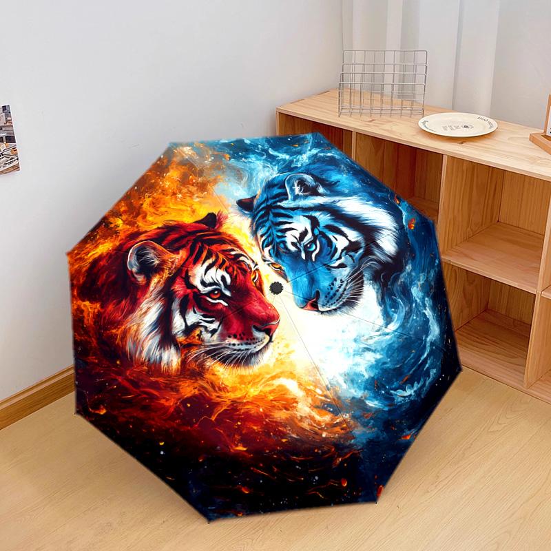 1 PC Automatic Folding Umbrella - Yin Yang Tigers Pattern, Portable & Foldable Design with 8 Ribs, Christmas Birthday Gifts