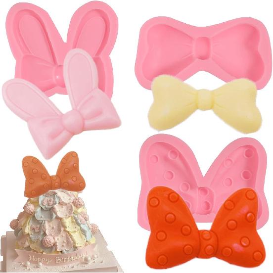 3 Pcs Exquisite Bow Chocolate Silicone Molds Cute Three-Dimensional Bow Cake Decoration Fondant Molds, for Birthday Party Cupcake Toppers Cookies