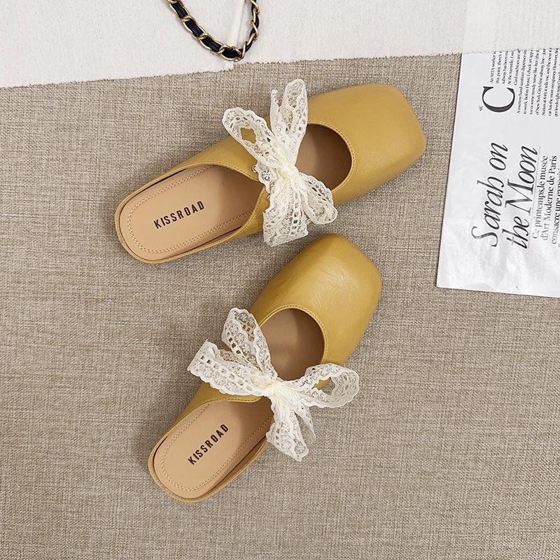 French bag head half slippers women's outer wear 2025 summer new flat-bottomed cool slippers lazy one pedal Mueller shoes