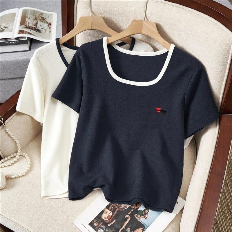 Harajuku lato miłość koszulki z haftem top kobiety duże rozmiary t-shirty na wszystkie mecze koreańska koszulka z krótkim rękawem na co dzień luźna koszulka prostota topy y2k