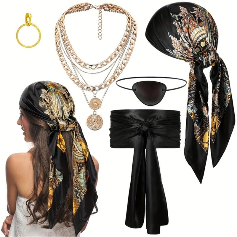 Pirate Roleplay Kit Headscarf Belt Jewelry Accessories Cosplay Costume Halloween Party Theme